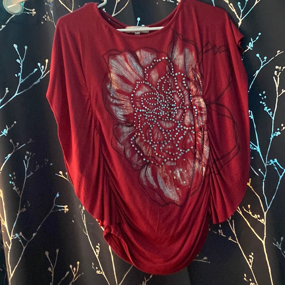 Red and black flower shirt